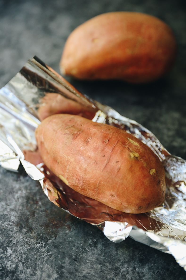 sweet potatoes on tinfoil