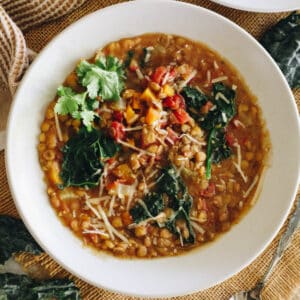 hearty lentil soup made in the Instant Pot.