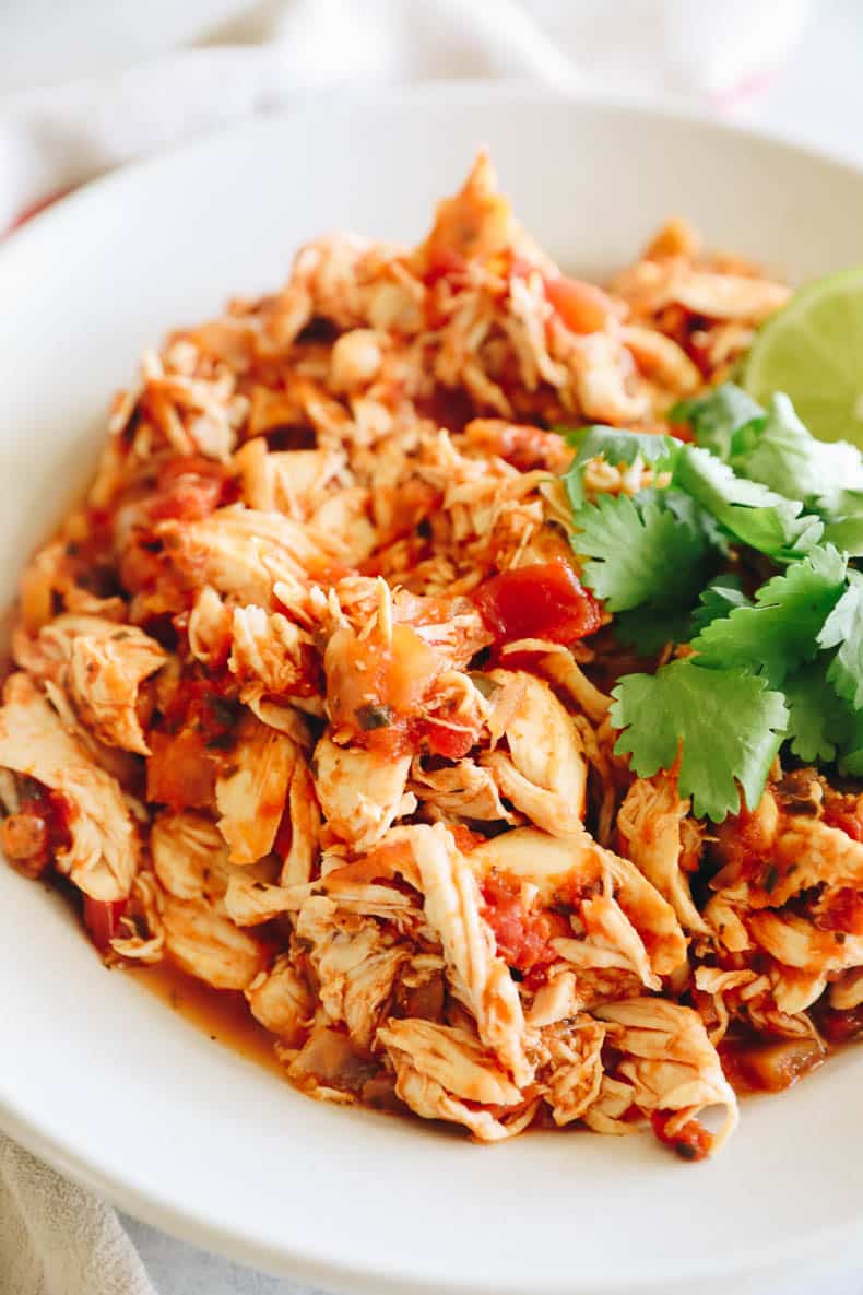 Instant Pot Salsa Chicken in a bowl.