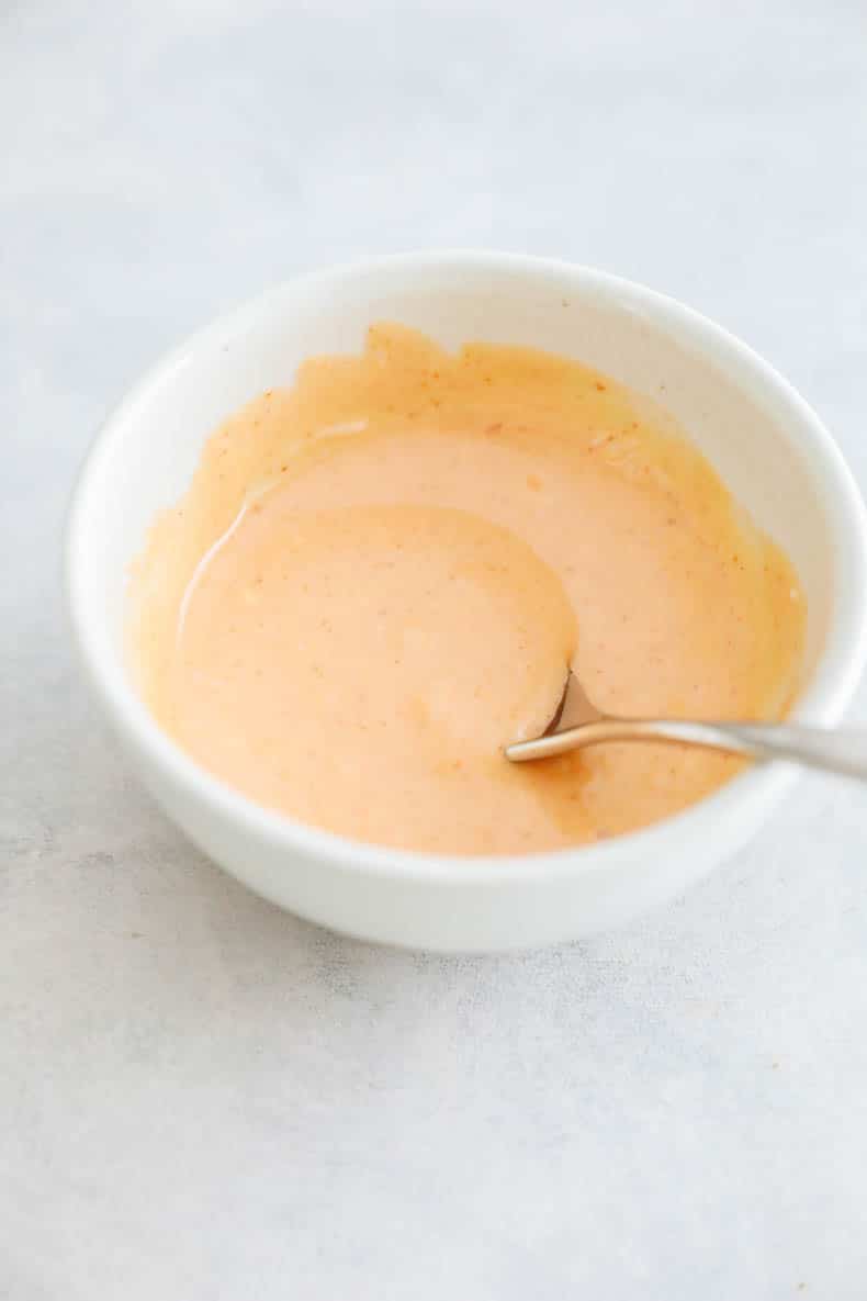 spicy mayo sauce in a small bowl.