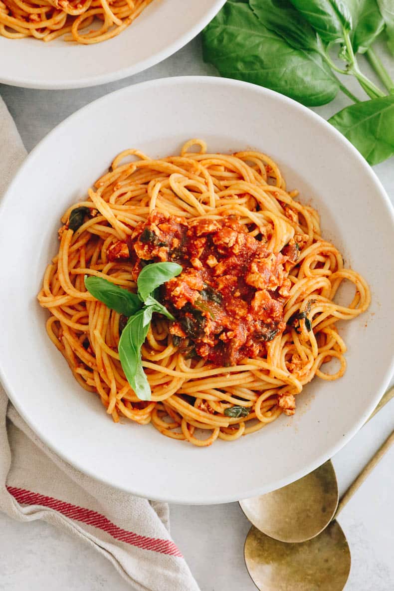 Bowl of tofu pasta